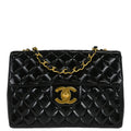 Chanel 1996-1997 Black Patent Leather Jumbo Classic Flap Shoulder Bag