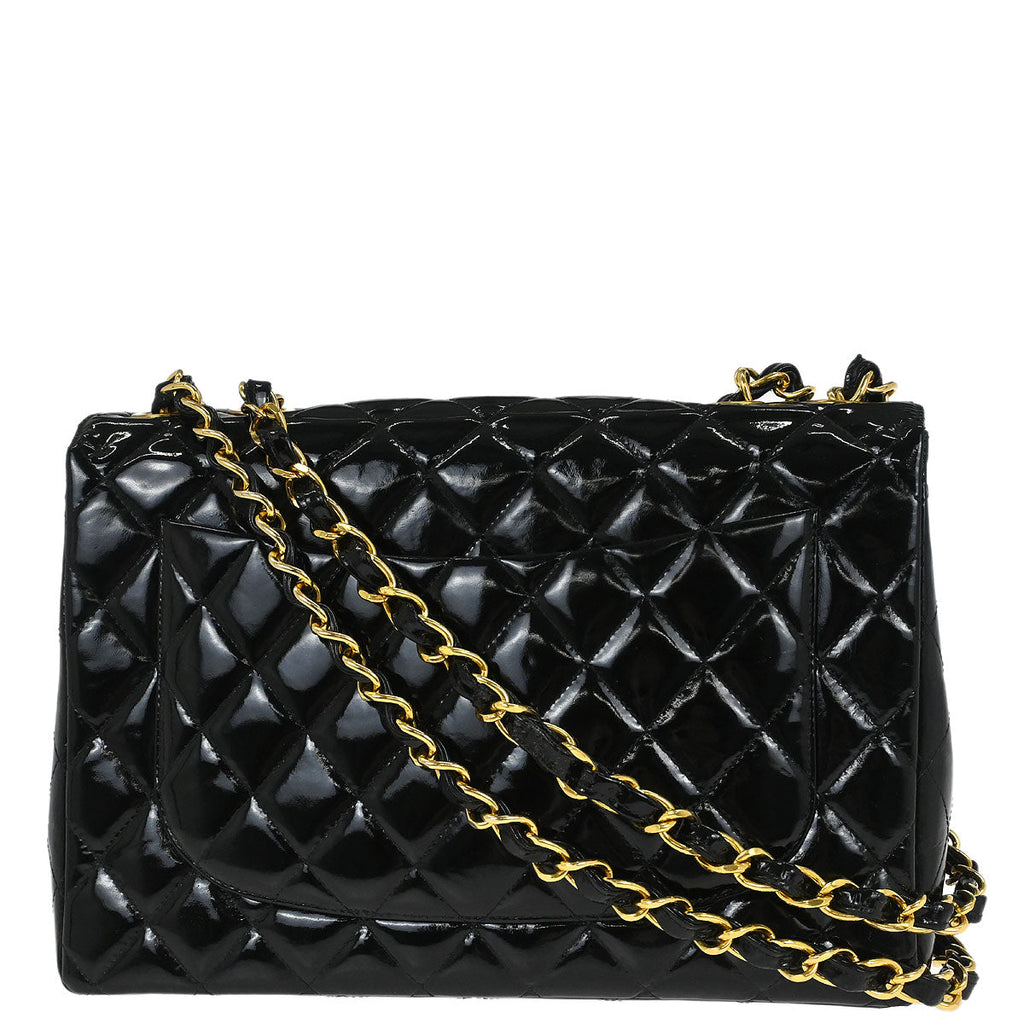 Chanel 1996-1997 Black Patent Leather Jumbo Classic Flap Shoulder Bag
