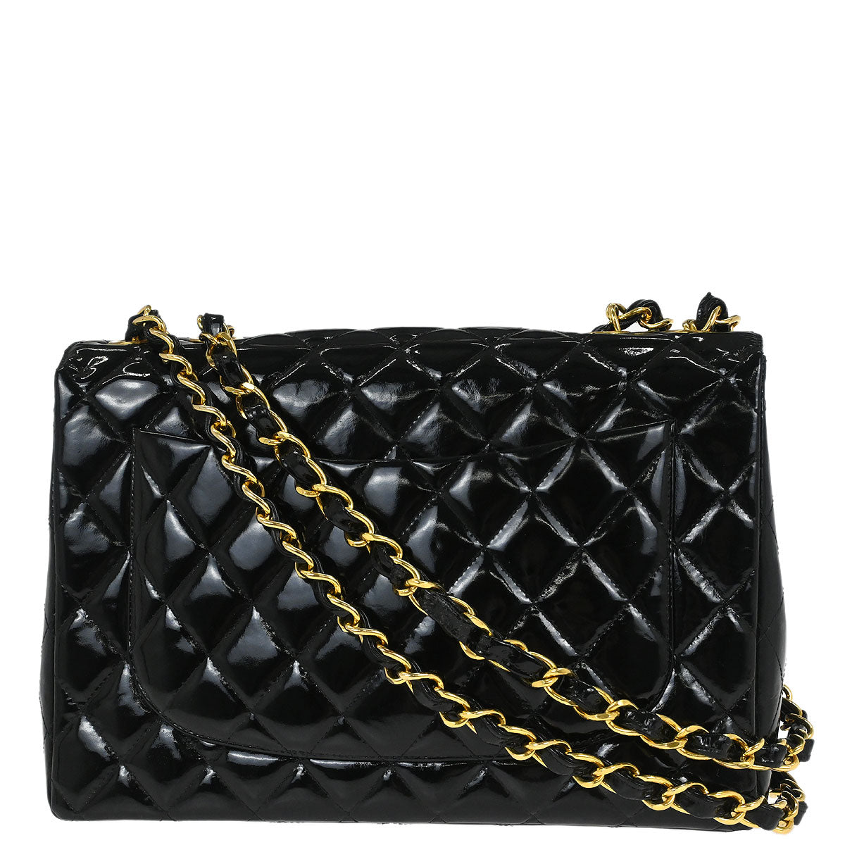 Chanel 1996-1997 Black Patent Leather Jumbo Classic Flap Shoulder Bag