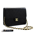 CHANEL Small Chain Shoulder Bag Clutch Black Quilted Flap Lambskin d22
