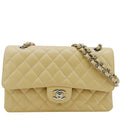 Chanel Classic Double Flap Medium Quilted Caviar Leather Shoulder Bag Beige