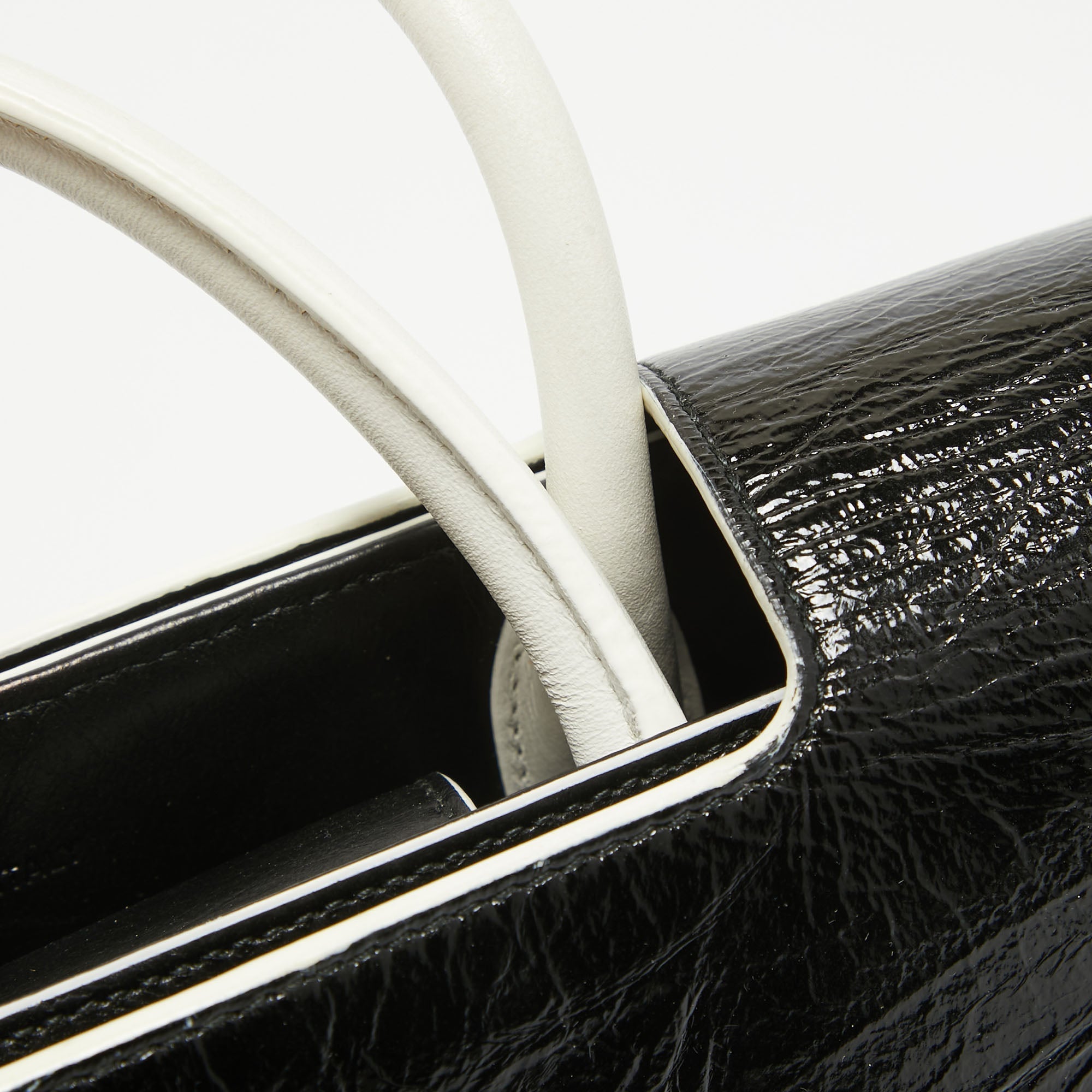 Dior Black/white Crinkled  Leather Medium Diorever Top Handle Bag