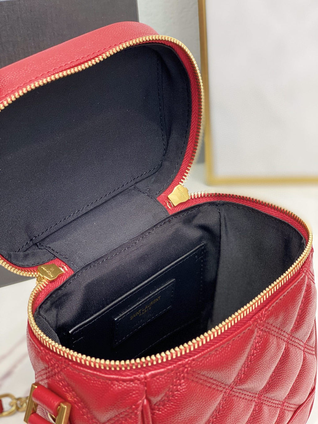 YSSL 80’s Vanity Bag In CarrÃ©-Quilted Grain De Poudre Red For Women 6in/16.5cm YSL 649779DME276805