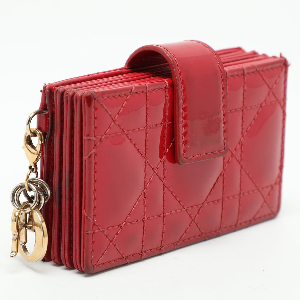 Dior Red Cannage  Leather Lady Dior Gusset Card Case