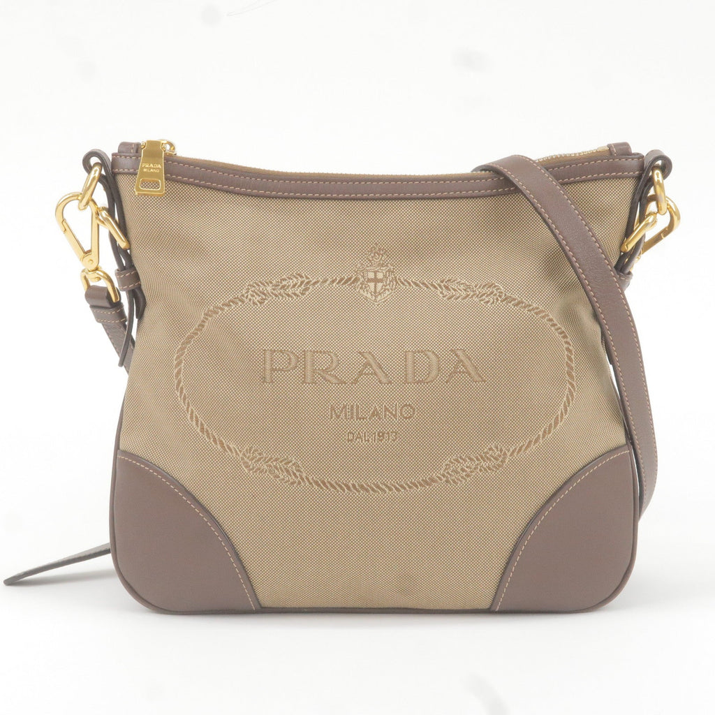 Prada Logo Jacquard Leather Shoulder Bag Beige Br BT867A
