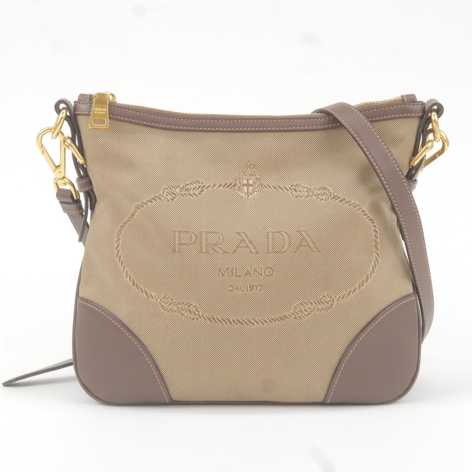 Prada Logo Jacquard Leather Shoulder Bag Beige Br BT867A