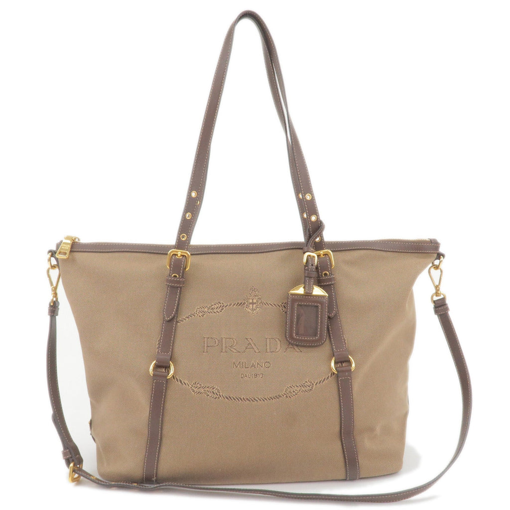 Prada Logo Jacquard Leather 2Way Tote Bag Beige Br BR4253
