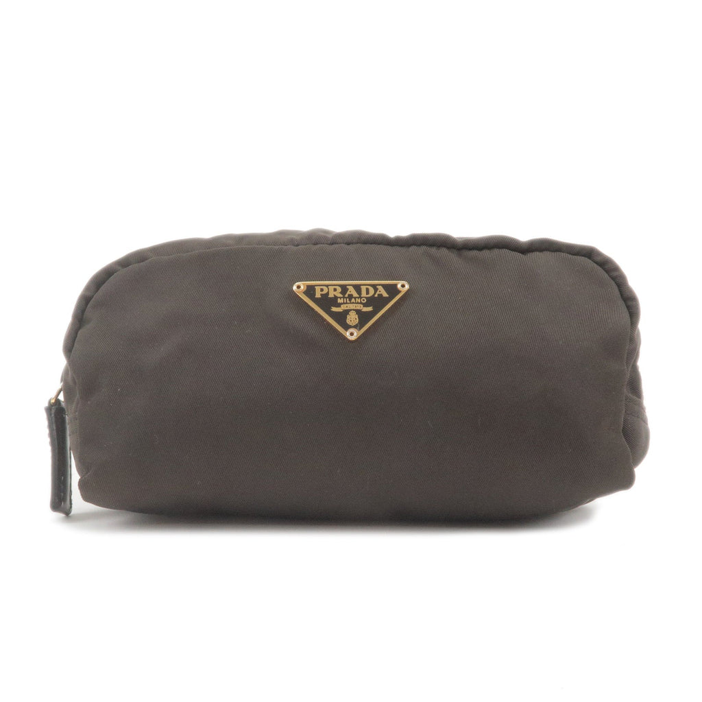 Prada Logo Nylon Leather Pouch Cosmetic Bag Br 1N0175