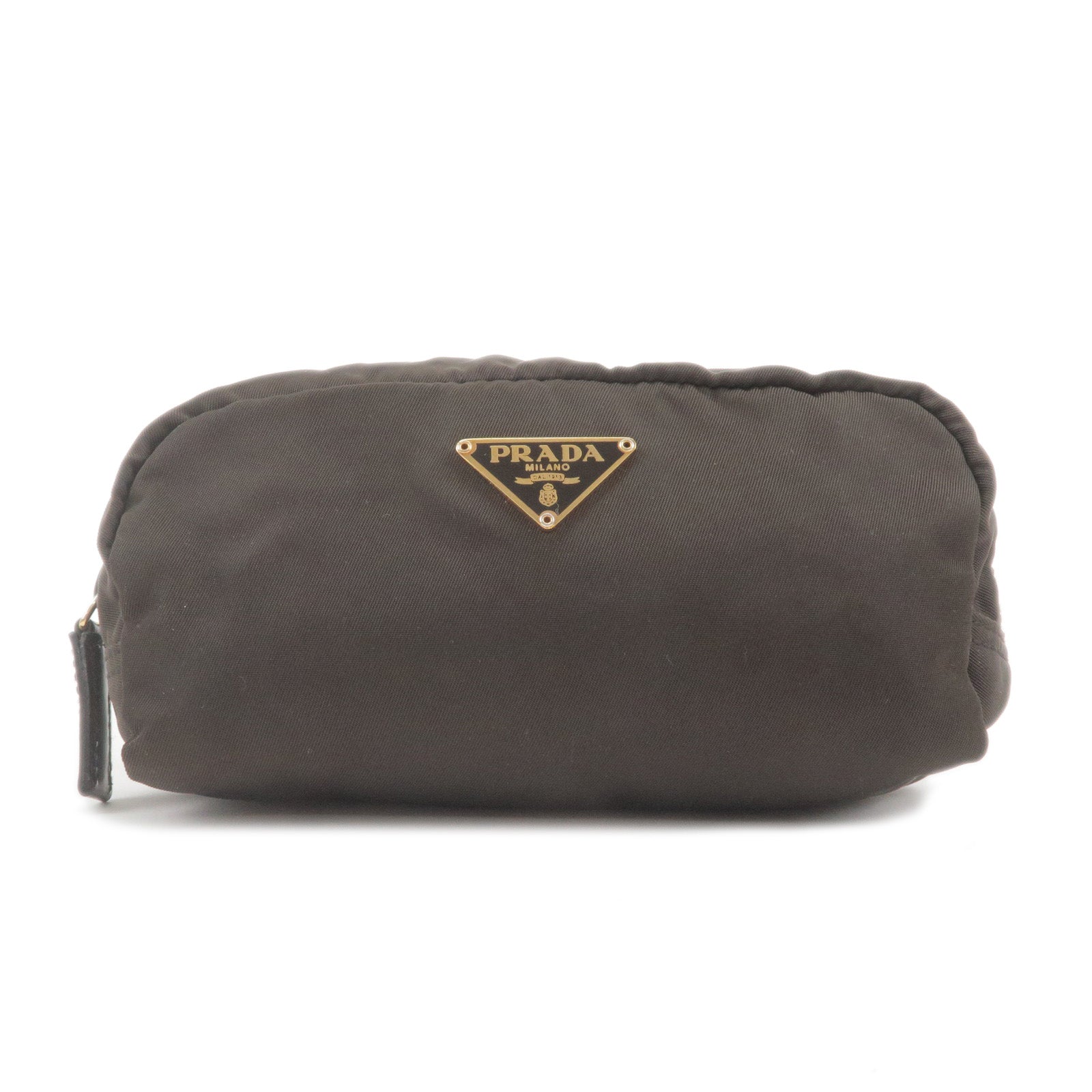 Prada Logo Nylon Leather Pouch Cosmetic Bag Br 1N0175