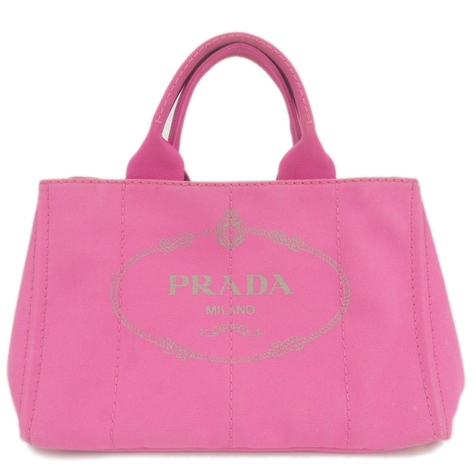Prada Logo Canapa Canvas Tote Bag Hand Bag Pink B1877G