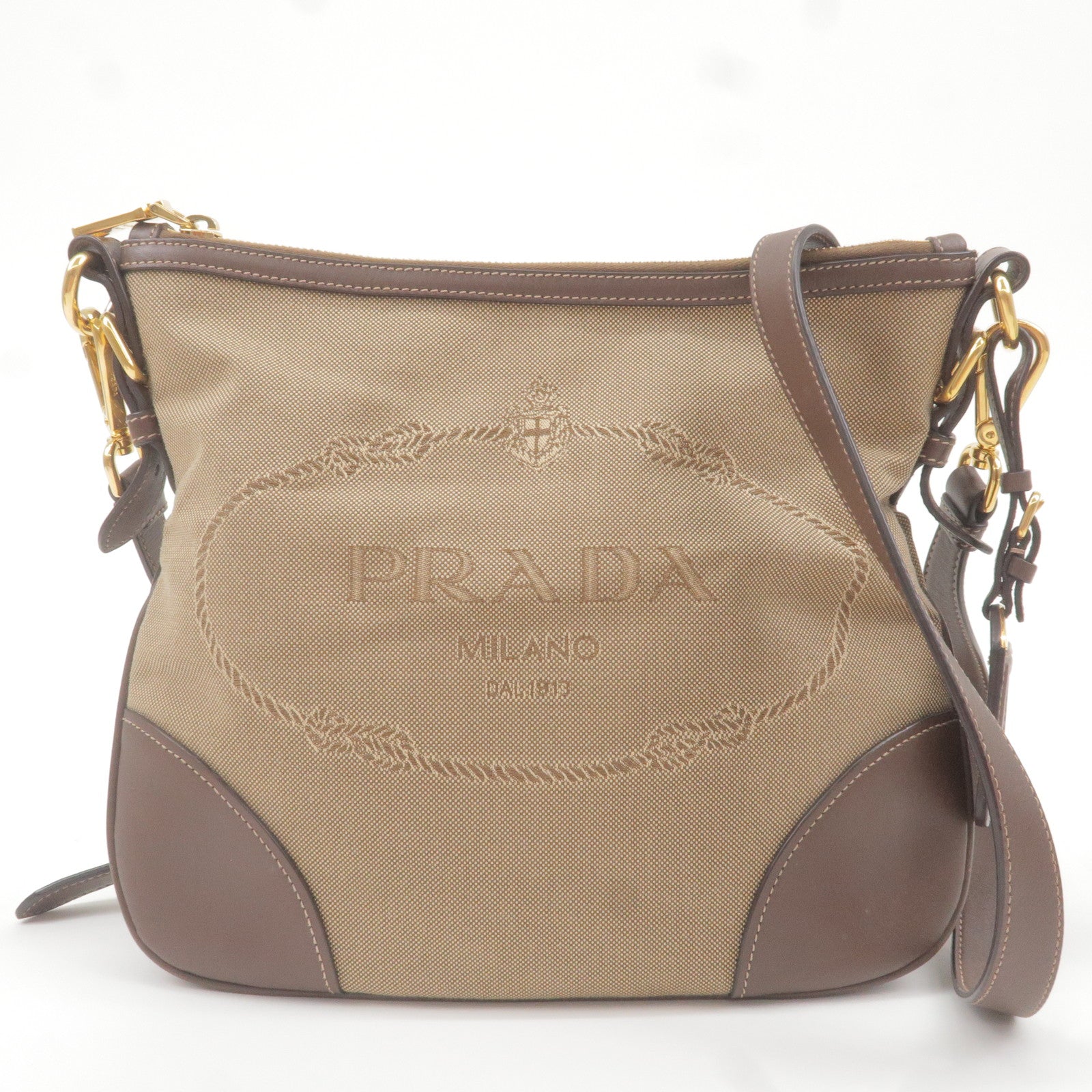 Prada Logo Jacquard Leather Shoulder Bag Beige Br BT867A