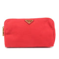 Prada Logo Canvas Pouch Clutch Bag Red Gold Hardware 1N0693