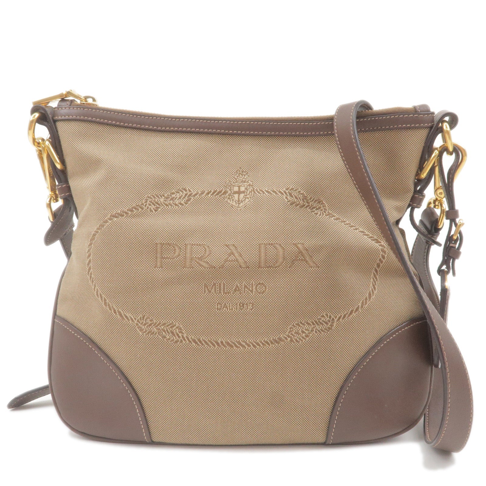 Prada Logo Jacquard Leather Shoulder Bag Beige Br BT867A