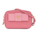 Prada Bow Ribbon Leather Shoulder Bag Purse Pink