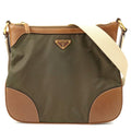 Prada Nylon Leather Shoulder Bag Khaki Br