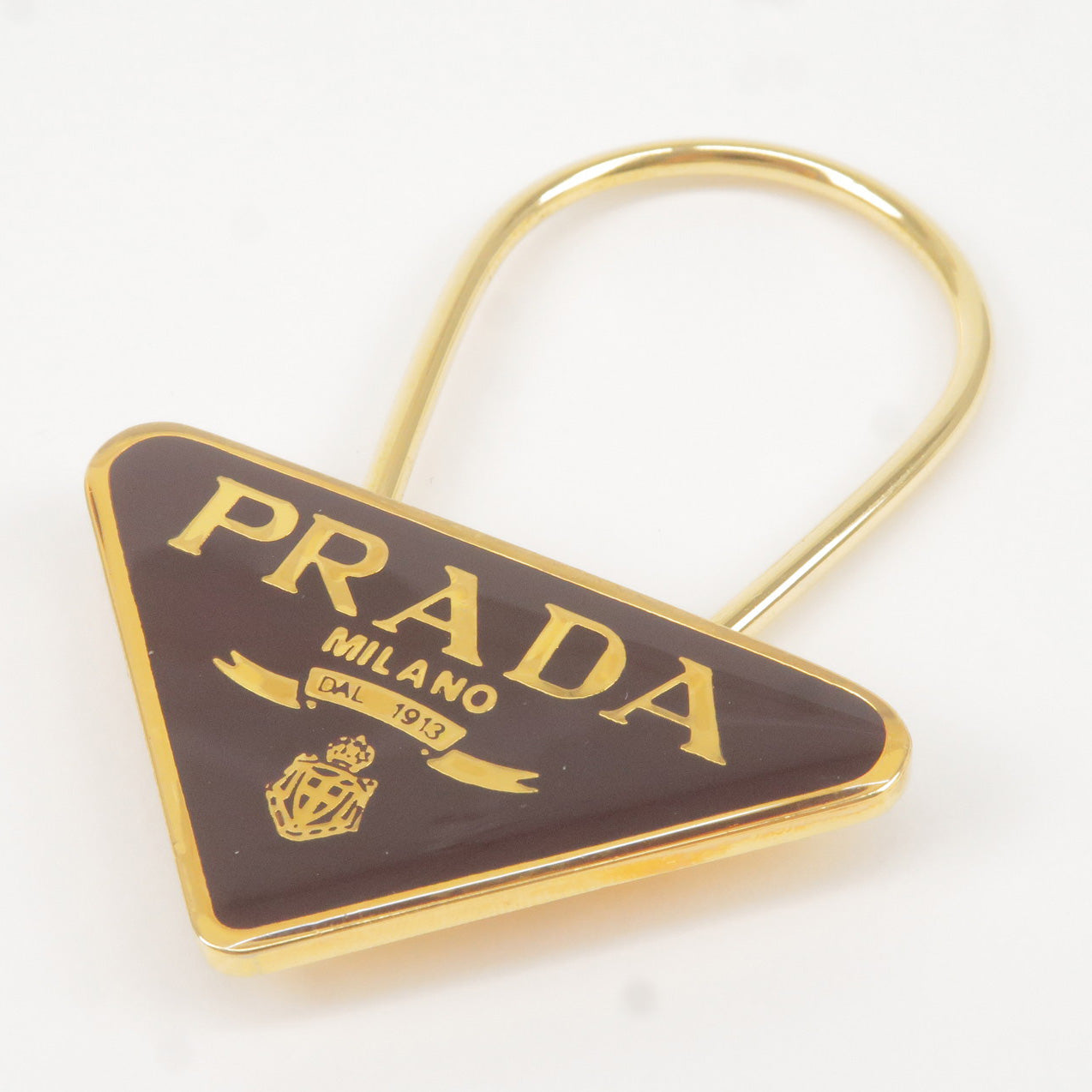 Prada Metal Triangle Logo Key Chain Bag Charm M285 Br Gold