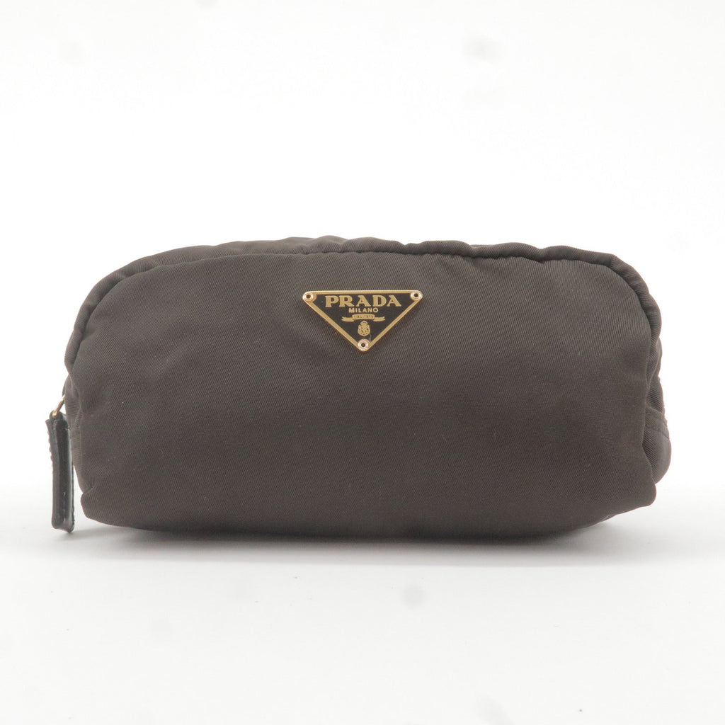 Prada Logo Nylon Leather Pouch Cosmetic Bag Br 1N0175