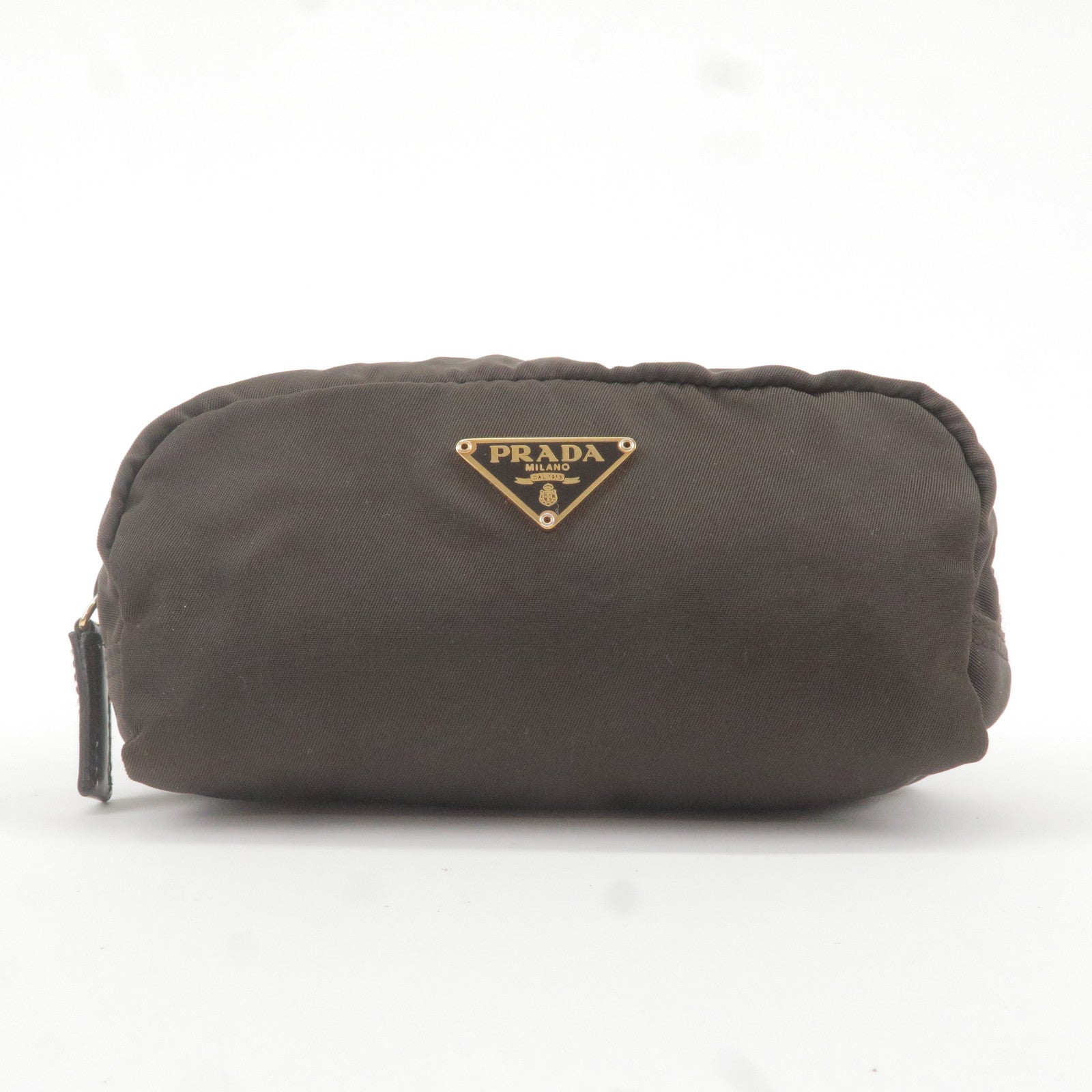 Prada Logo Nylon Leather Pouch Cosmetic Bag Br 1N0175