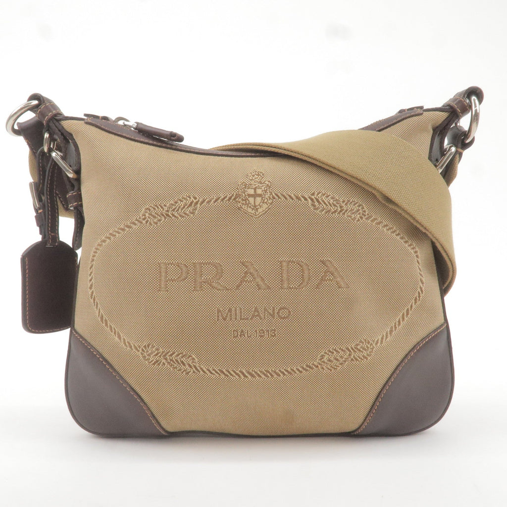 Prada Logo Jacquard Leather Shoulder Bag Beige Br BT0534