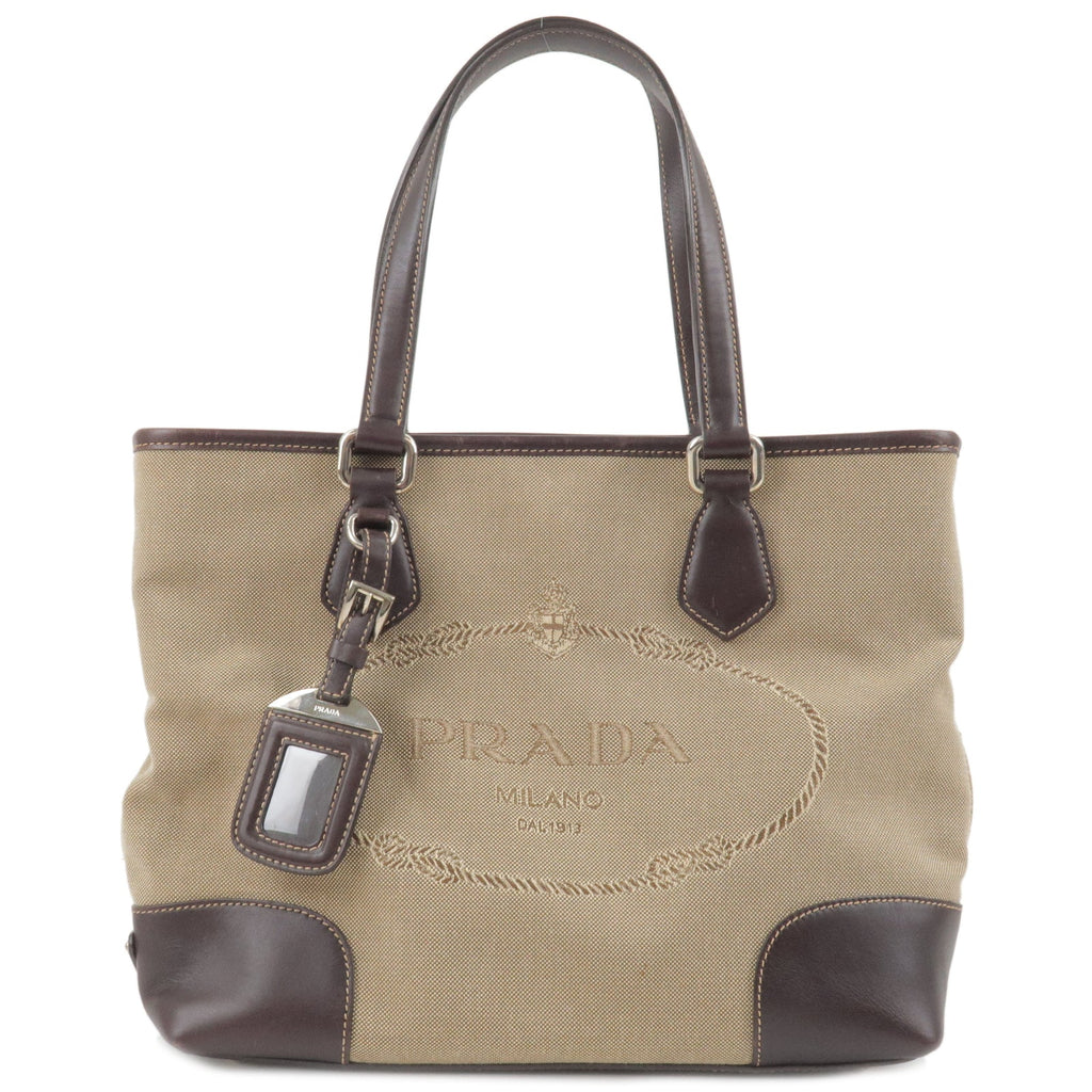 Prada Logo Jacquard Leather 2Way Bag Beige Br BR3414