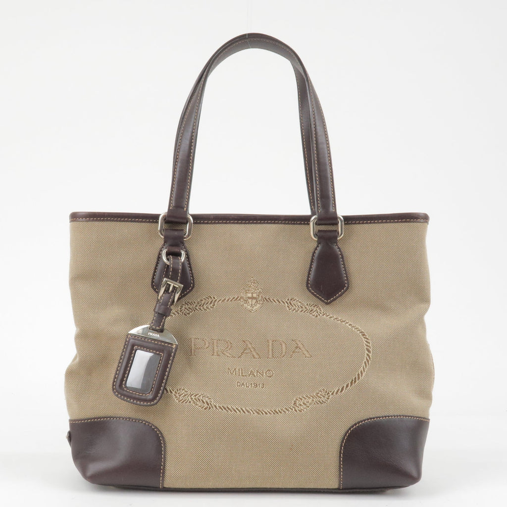 Prada Logo Jacquard Leather 2Way Bag Beige Br BR3414