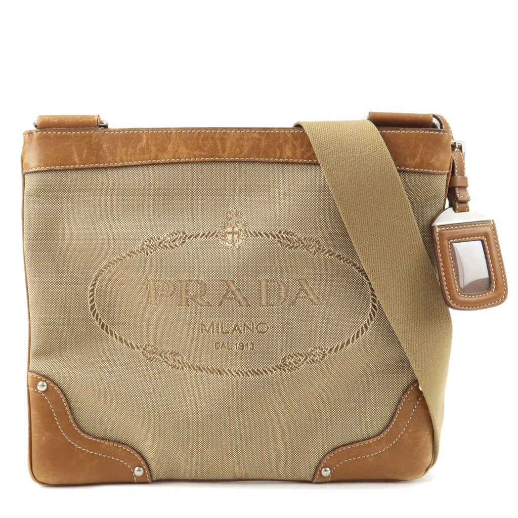 Prada Logo Jacquard Leather Shoulder Bag Beige Br BT0537