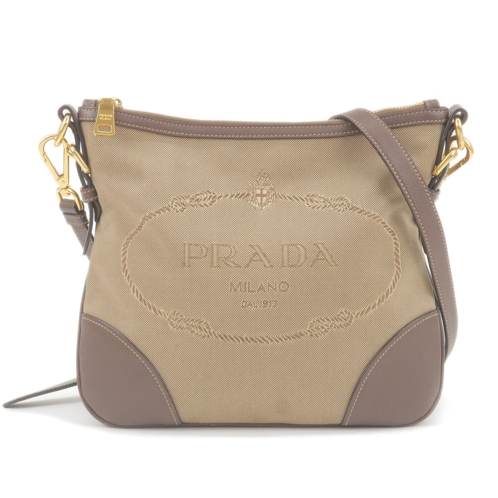 Prada Logo Jacquard Leather Shoulder Bag Beige Br BT867A