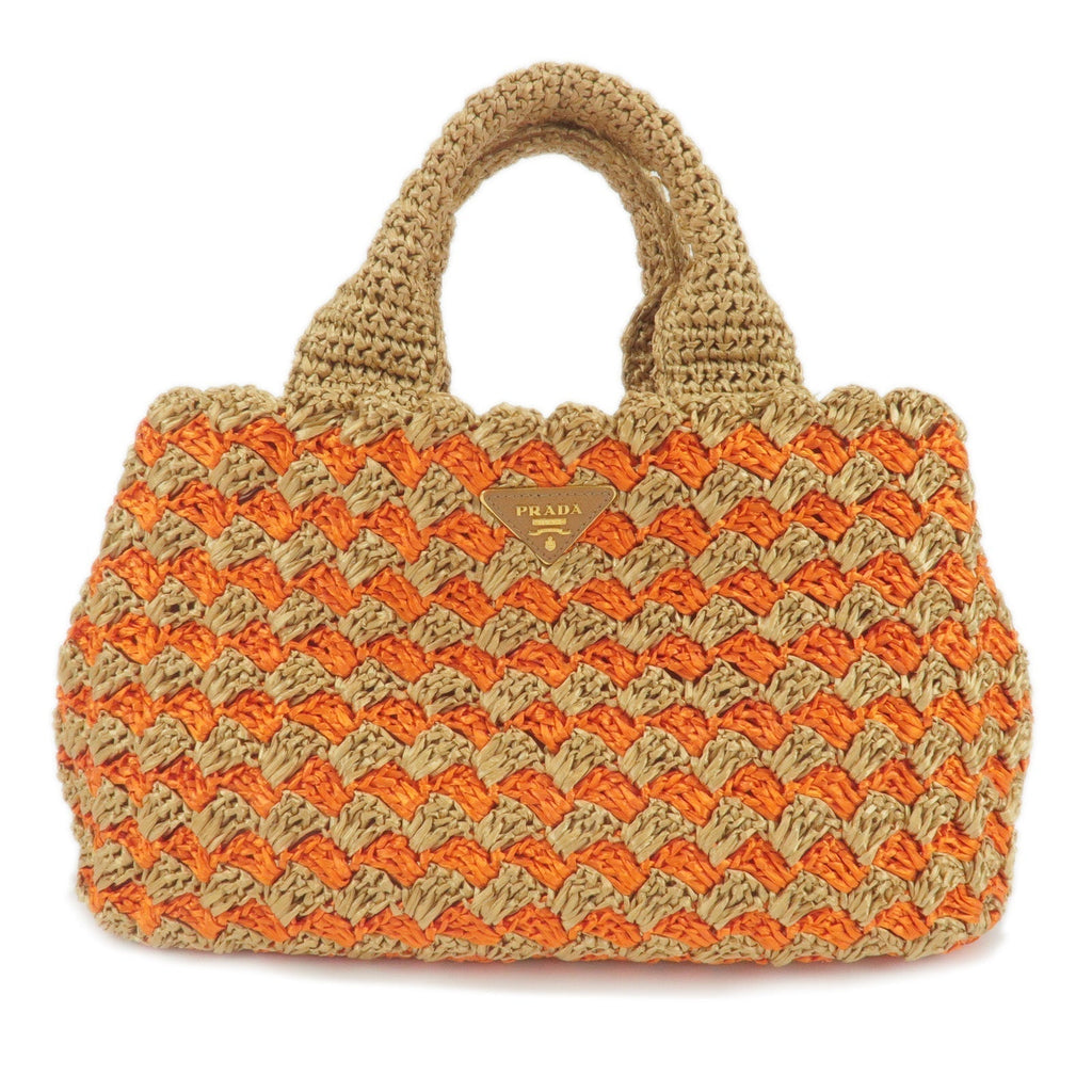 Prada Logo Raffia Crochet Tote Bag Hand Bag Br Orange BN2303