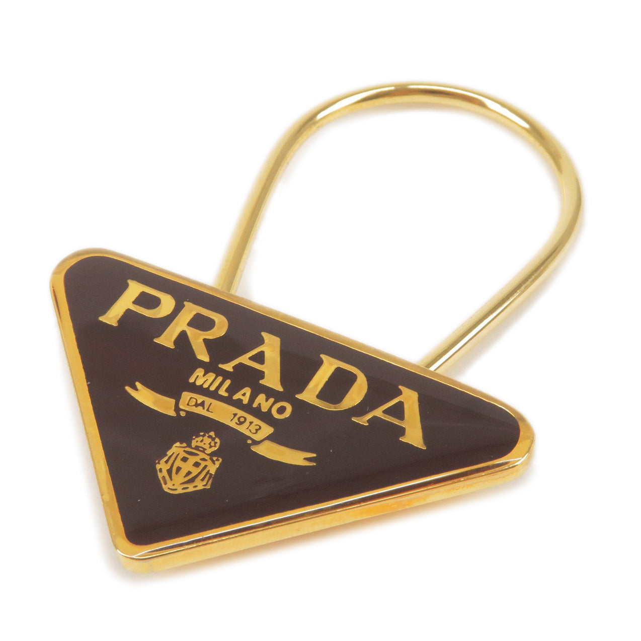 Prada Metal Triangle Logo Key Chain Bag Charm M285 Br Gold