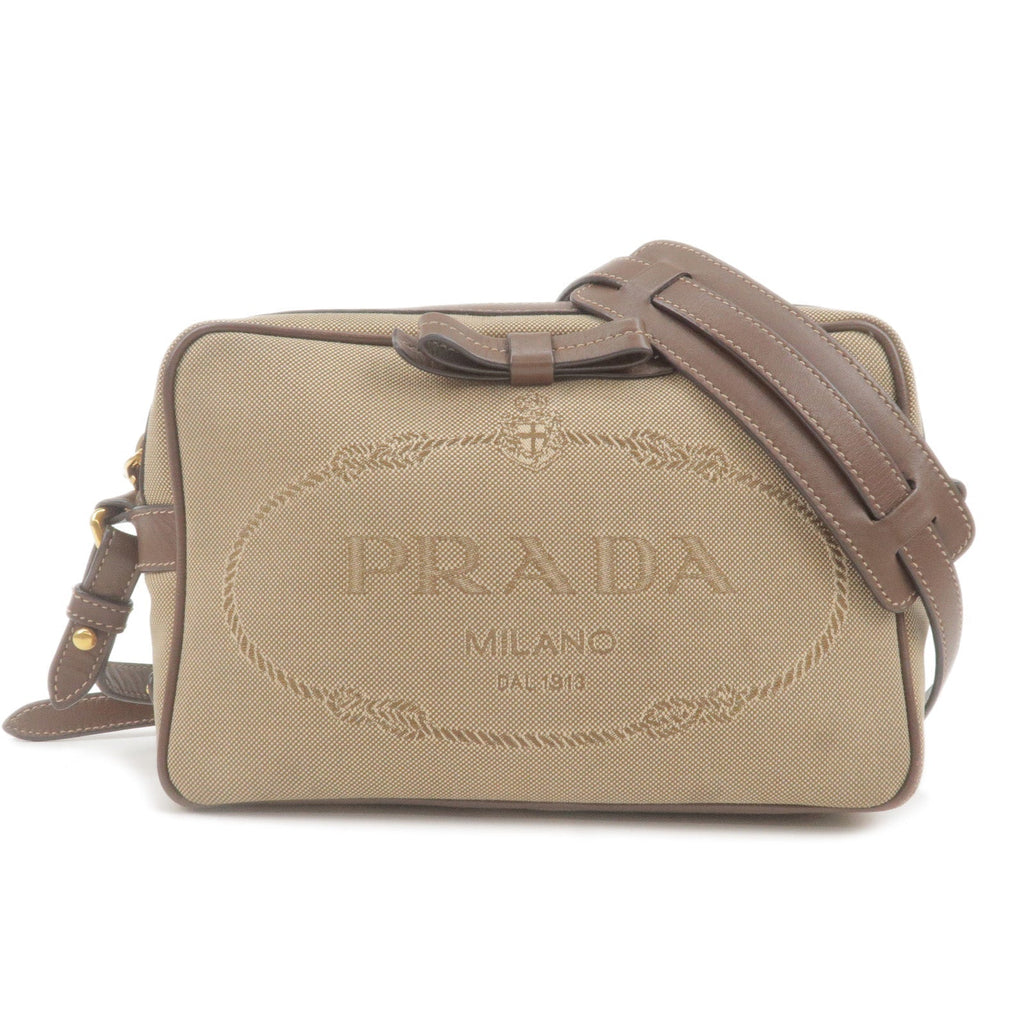 Prada Logo Jacquard Leather Shoulder Bag Beige Br 1BH089