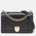Black Leather Medium Diorama Flap Shoulder Bag
