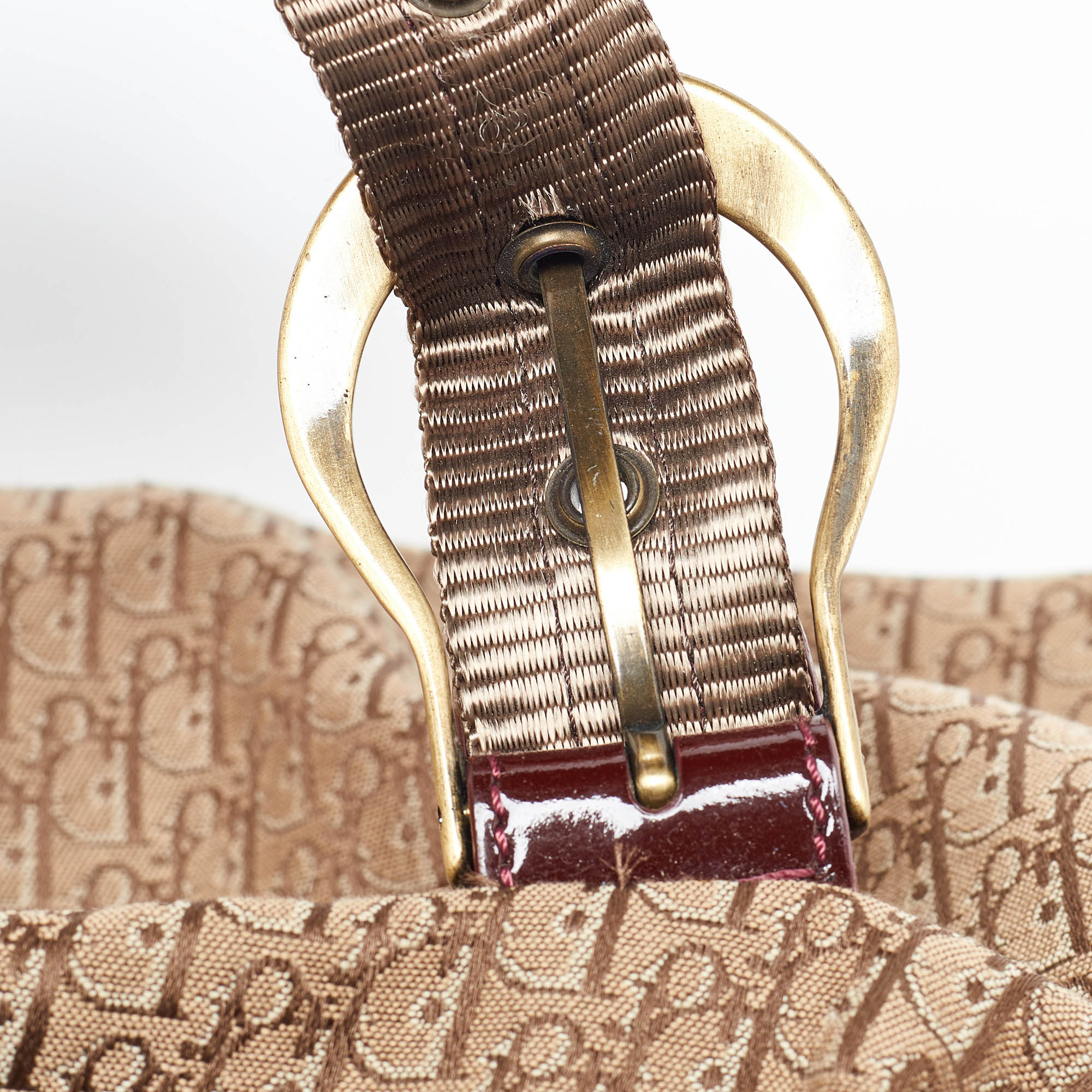 Dior Beige/maroon Oblique Canvas Suede And  Leather Tote