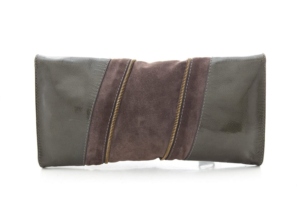 Jimmy Choo Green & Grey Zipper Clutch