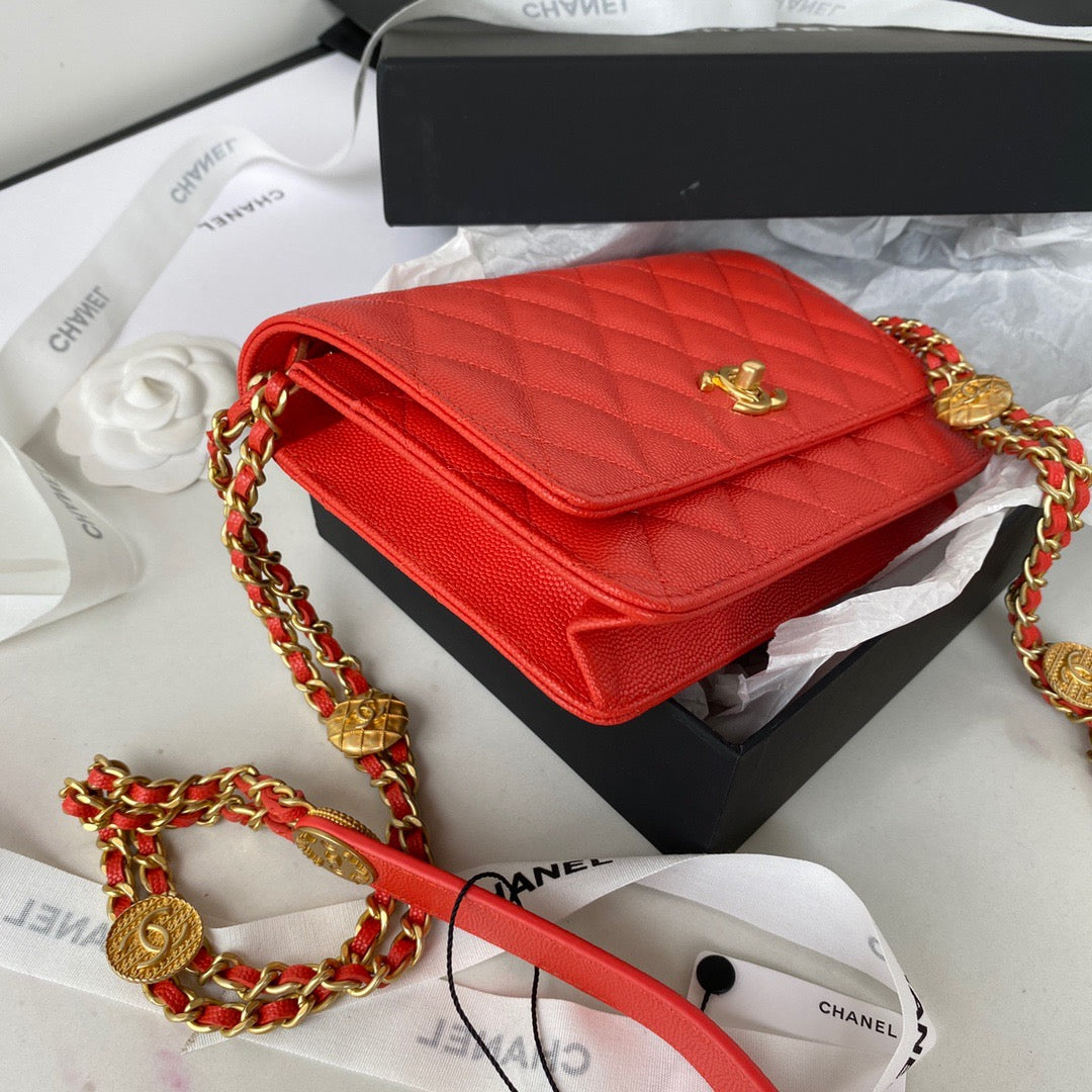 ChanelSmall GlamIap Bag Gold Hardware Red For Women Handbags, Shoulder Bags 7.5in/19cm AP2840