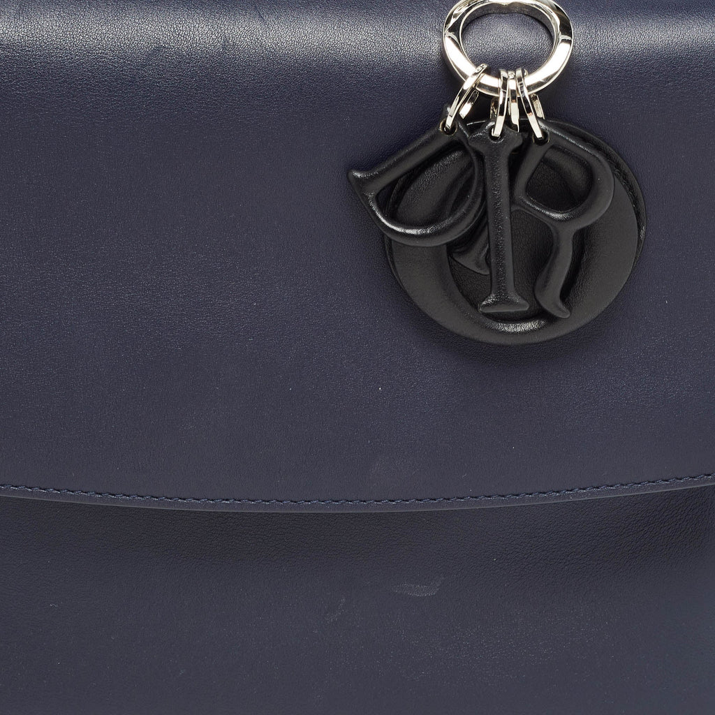 Dior Navy Blue/silver Leather Small Be Dior Flap Top Handle Bag