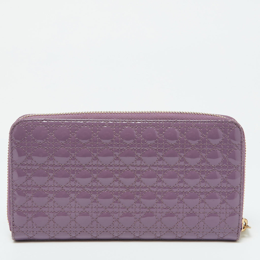 Dior Purple Cannage  Leather Lady Dior Zip Around Wallet