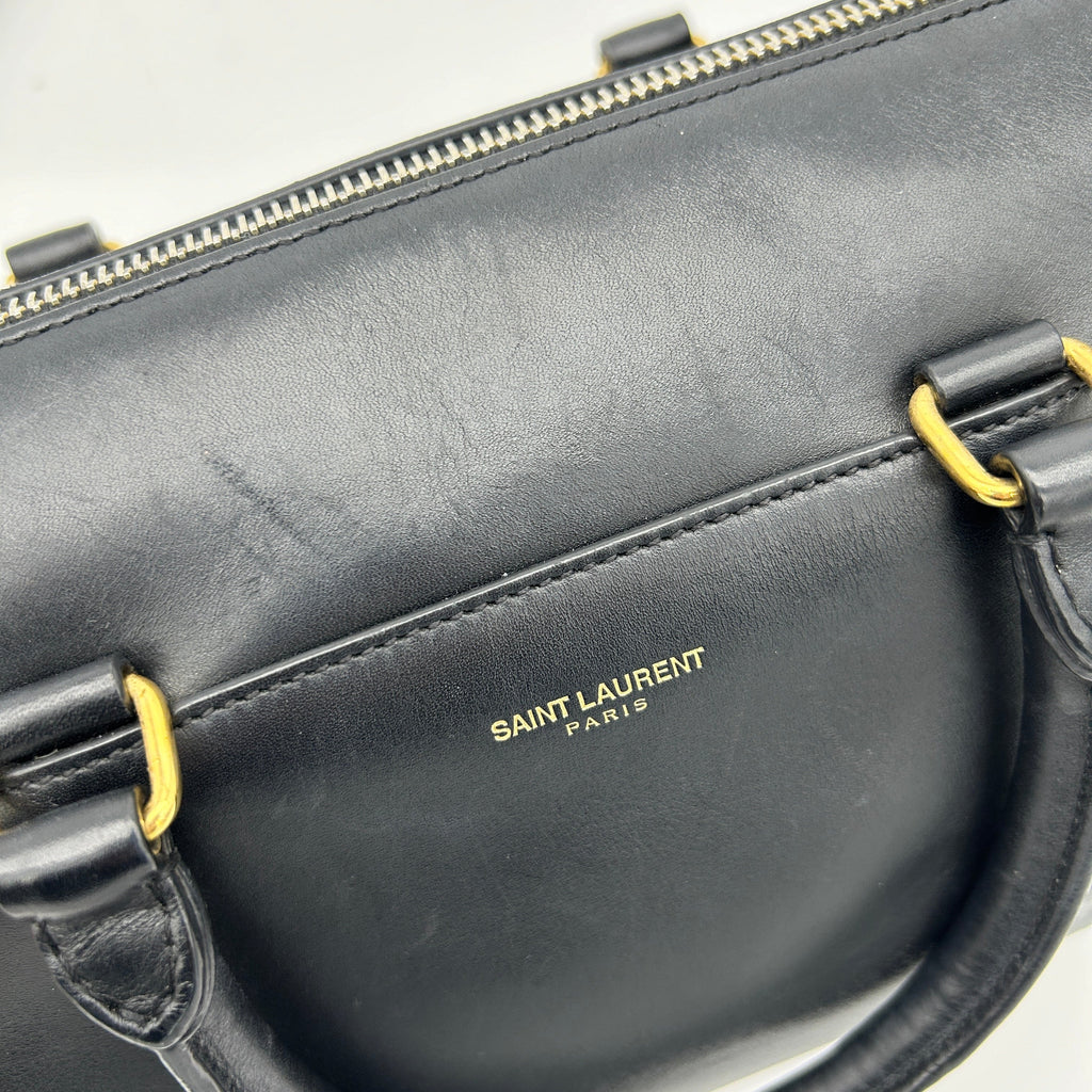 Saint Laurent Black Calfskin Classic Baby Duffle Bag With Strap