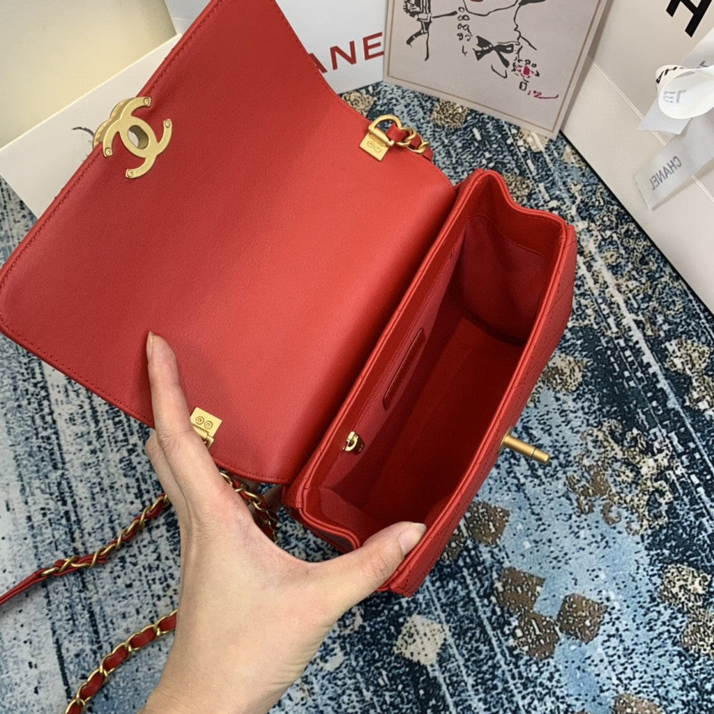 ChanelSmall GlamIap Bag With Top Handle Gold Hardware Red For Women Handbags, Shoulder Bags 7.9in/20cm AS2059