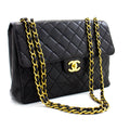 CHANEL Jumbo 11" Large Chain Shoulder Bag Flap Black Lambskin Gold f35