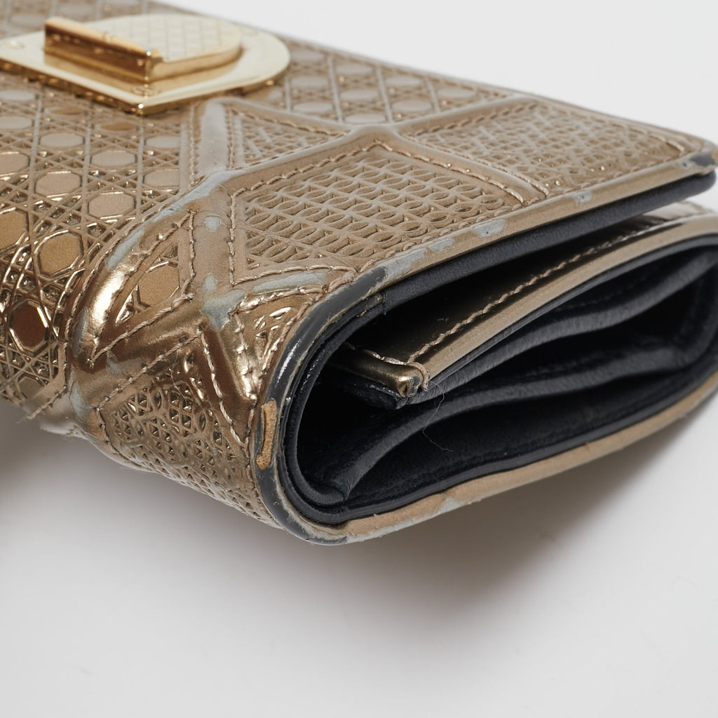 Dior Gold Mircoannage  Leather Diorama Trifold Wallet