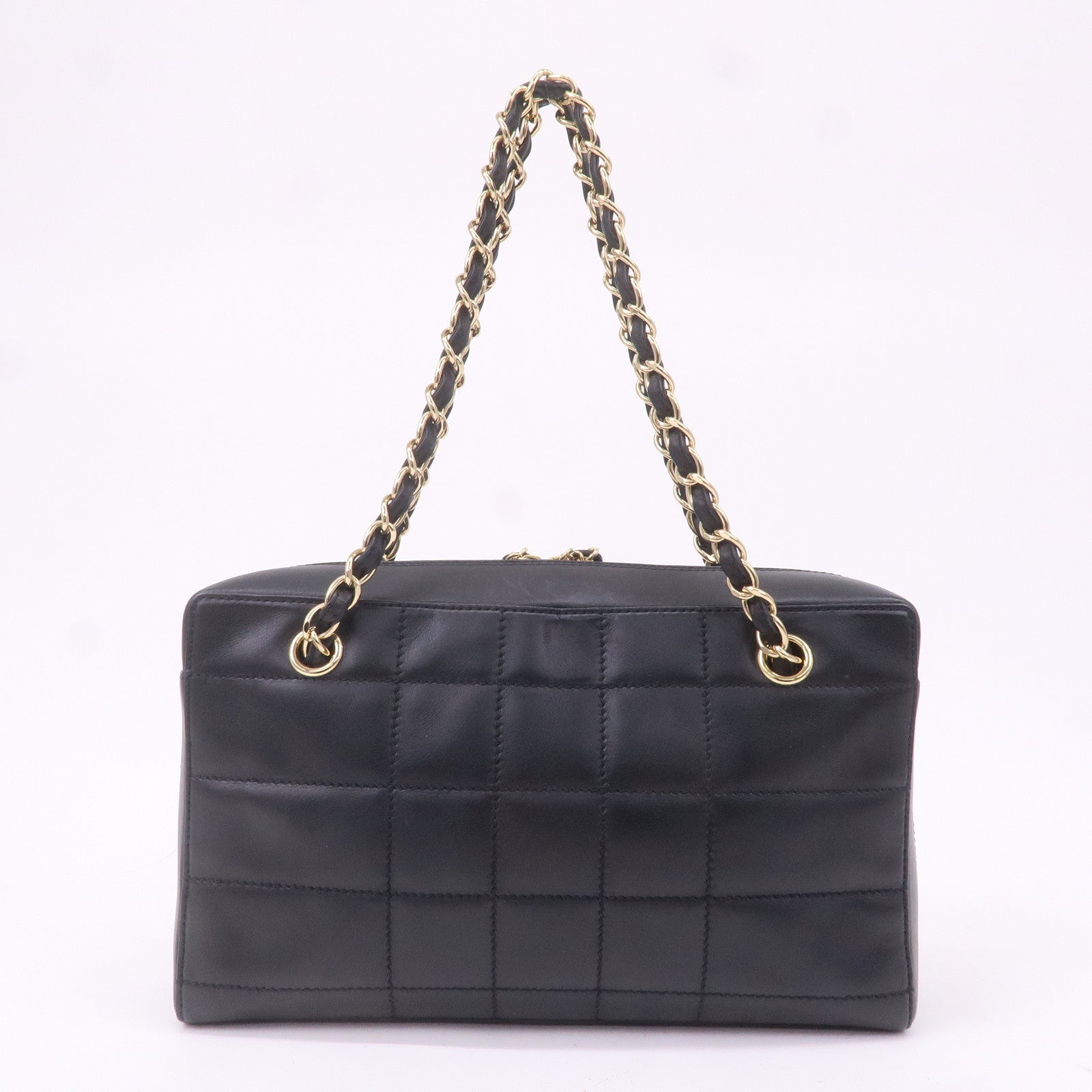 CHANEL Chocolate Bar Lamb Skin Chain Shoulder Bag Black