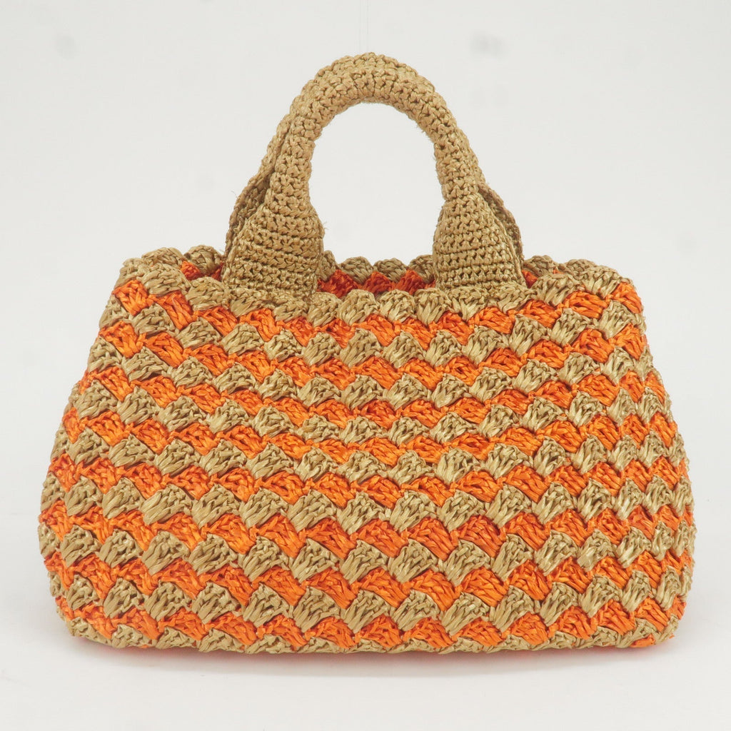 Prada Logo Raffia Crochet Tote Bag Hand Bag Br Orange BN2303