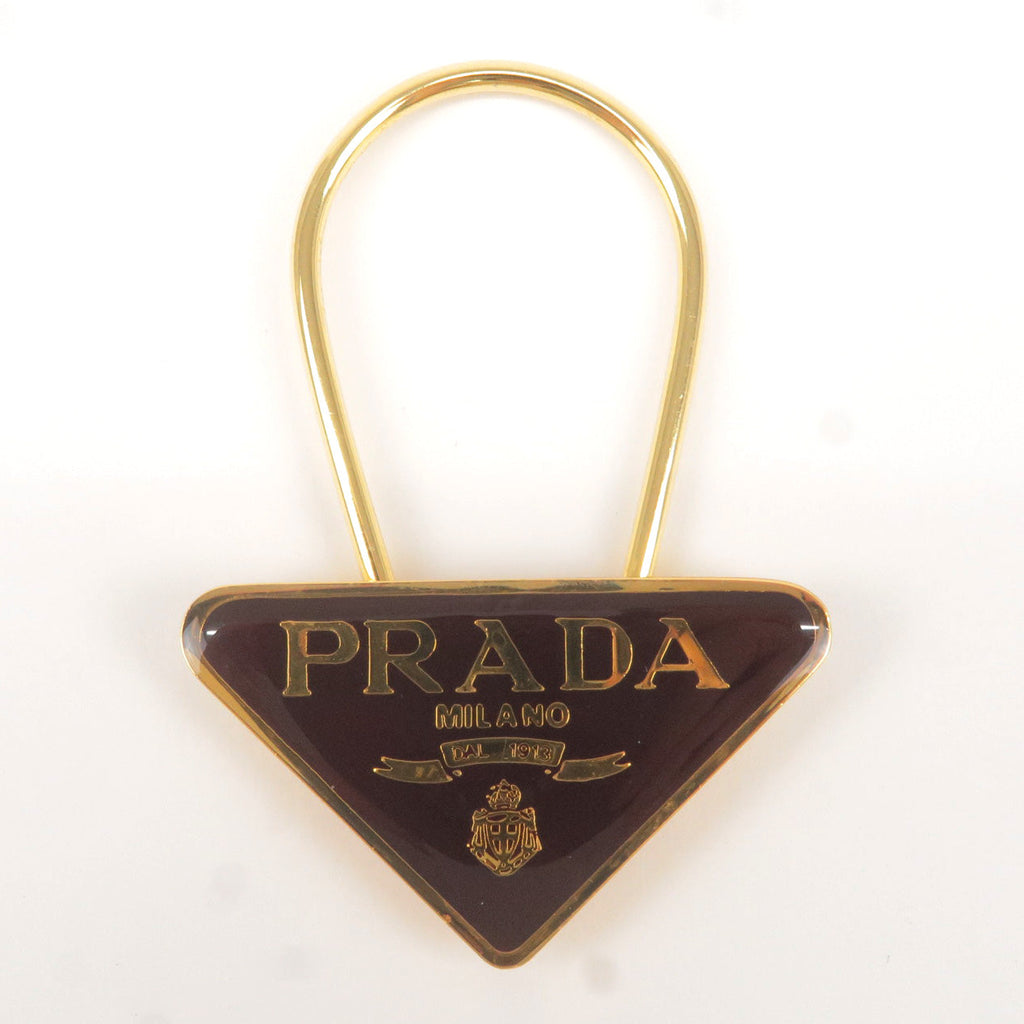 Prada Metal Triangle Logo Key Chain Bag Charm M285 Br Gold