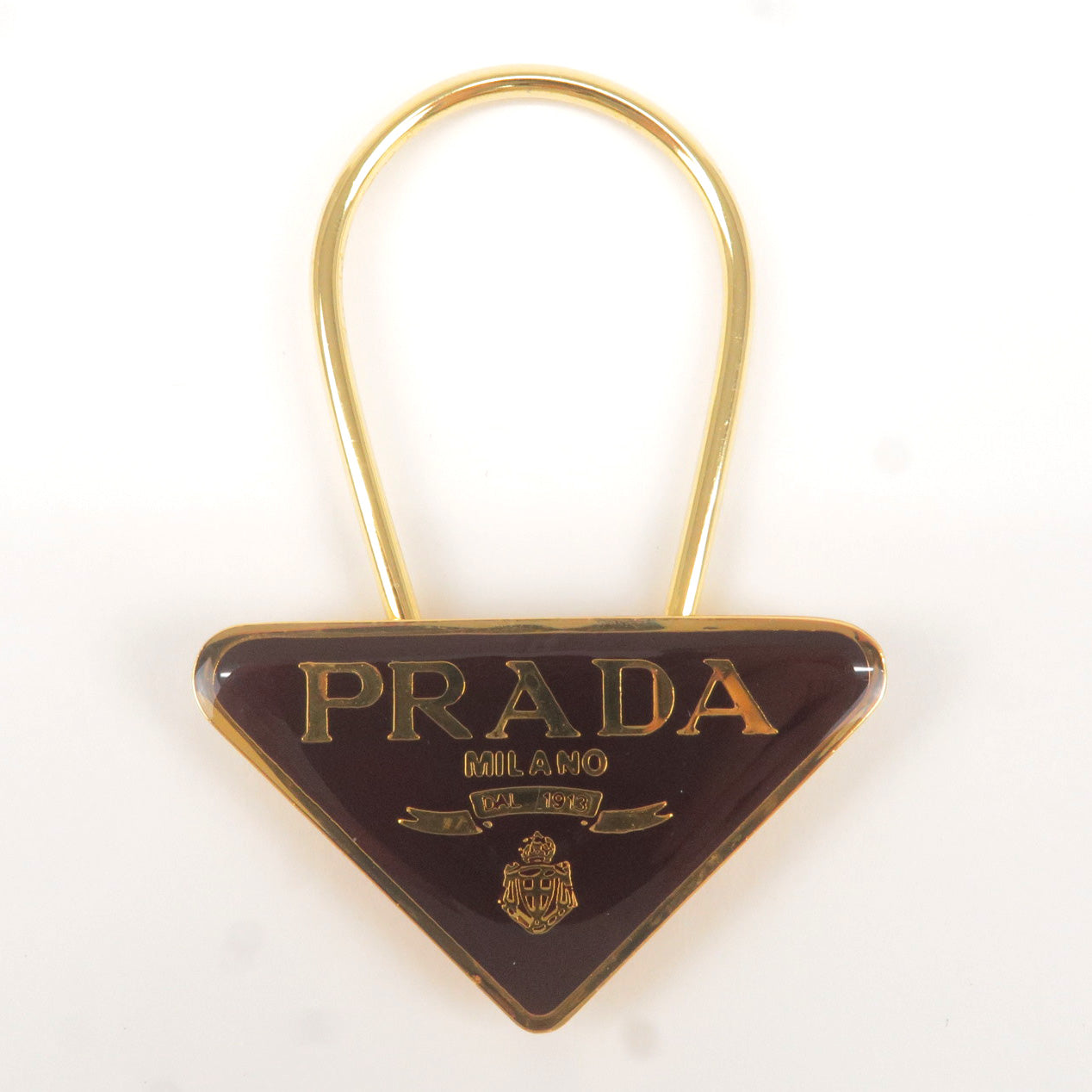 Prada Metal Triangle Logo Key Chain Bag Charm M285 Br Gold
