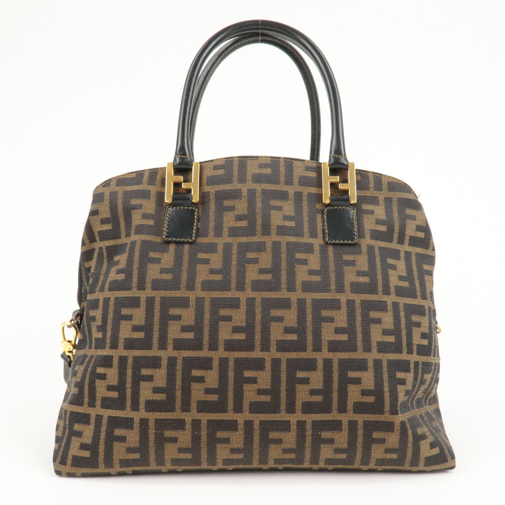 FENDI Zucca Canvas Leather 2Way Shoulder Bag Brown Black 14968