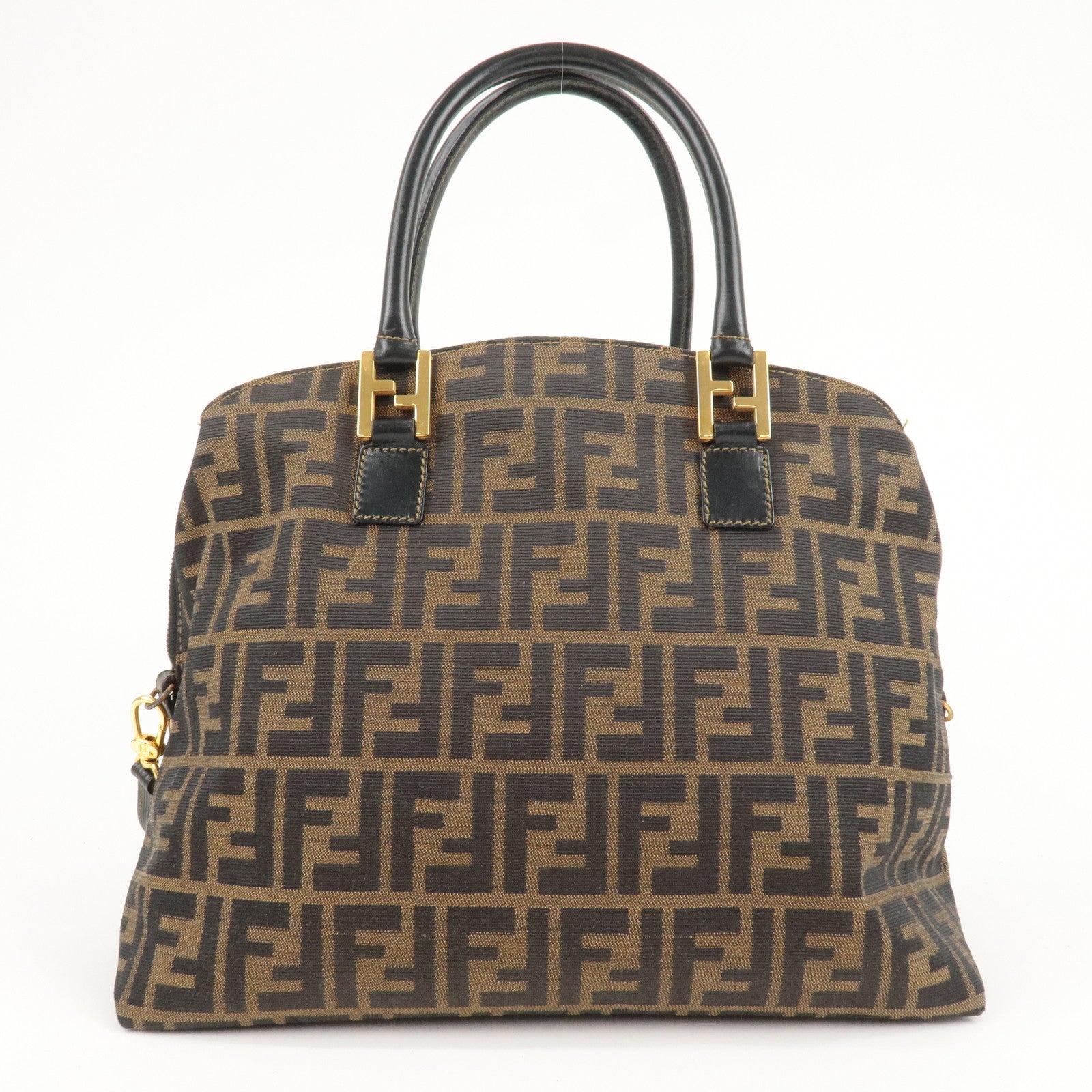 FENDI Zucca Canvas Leather 2Way Shoulder Bag Brown Black 14968