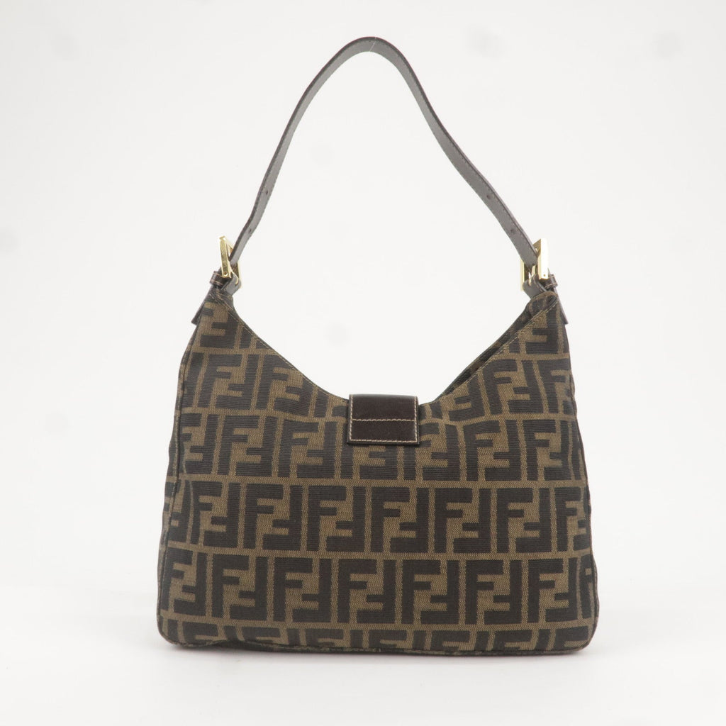 FENDI Zucca Canvas Leather Shoulder Bag Brown Black 26569