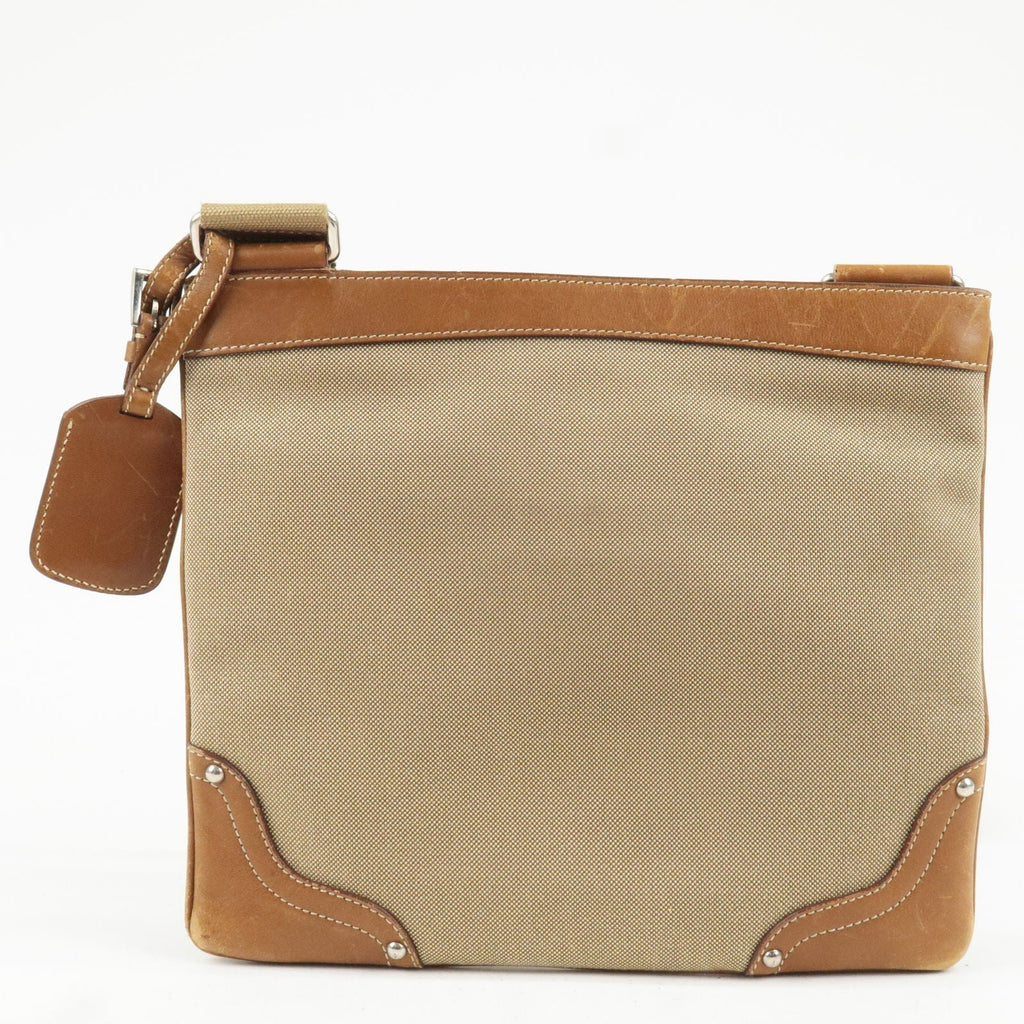 Prada Logo Jacquard Leather Shoulder Bag Beige Br BT0537