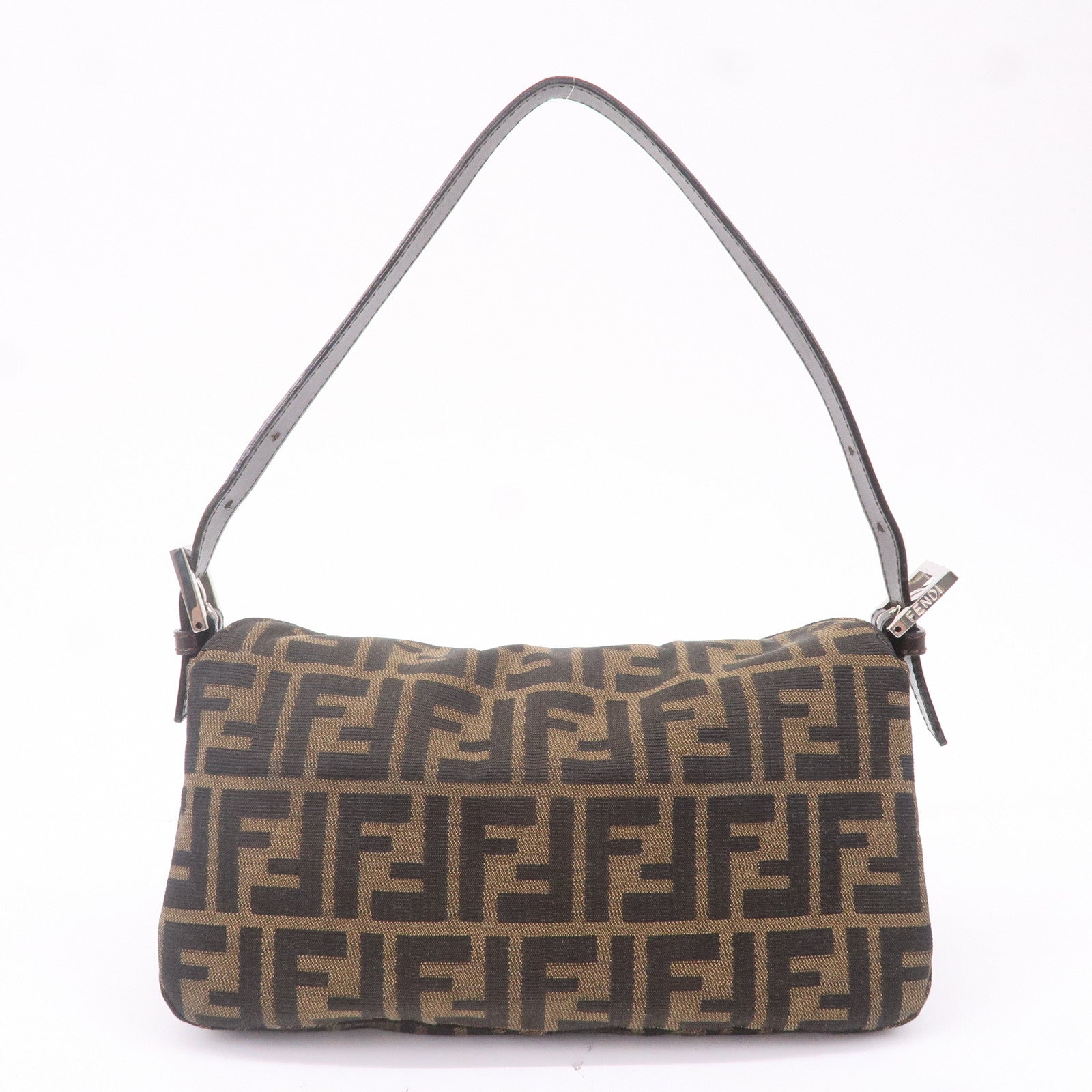 FENDI Zucca Canvas Leather Shoulder Bag Khaki Black Brown 26725