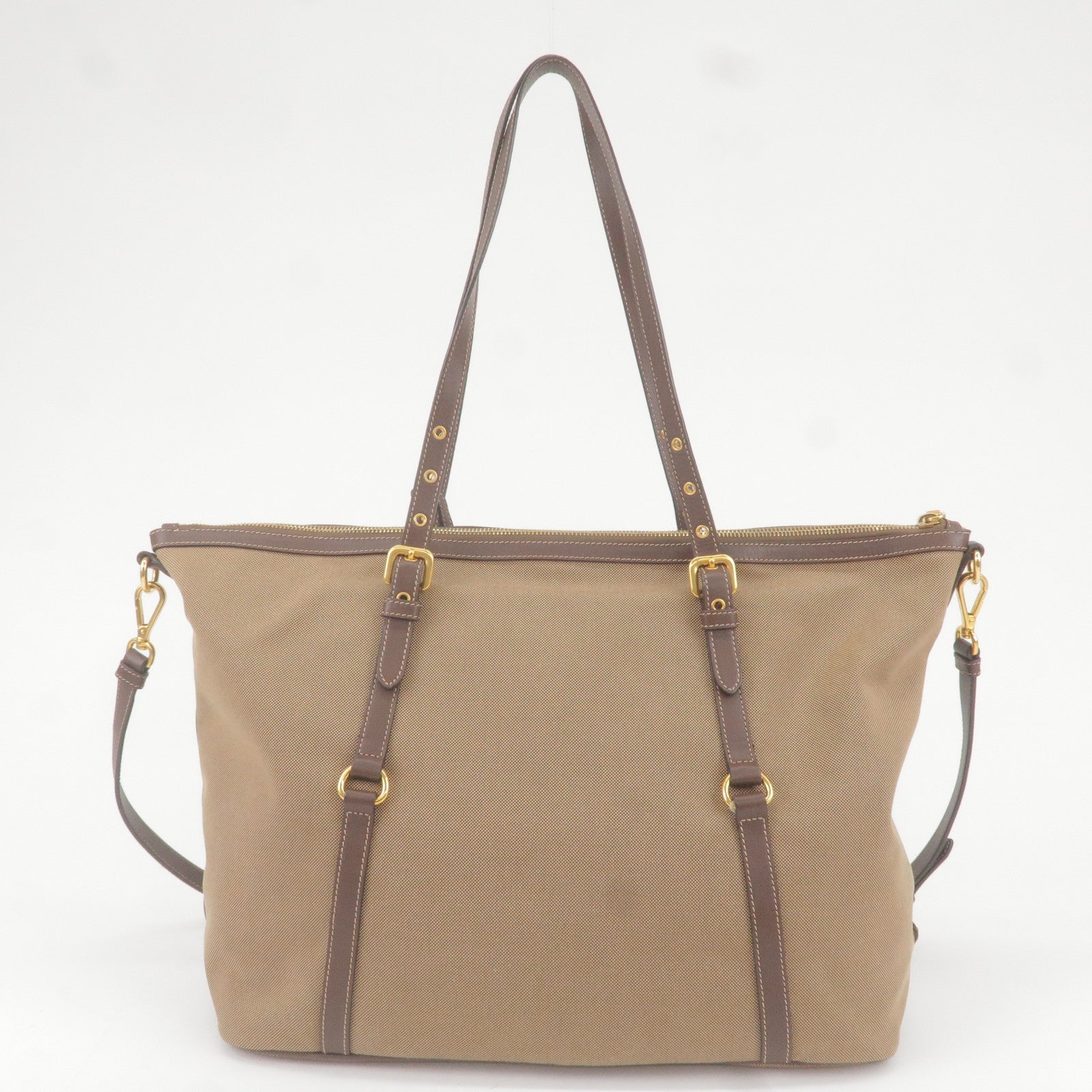 Prada Logo Jacquard Leather 2Way Tote Bag Beige Br BR4253